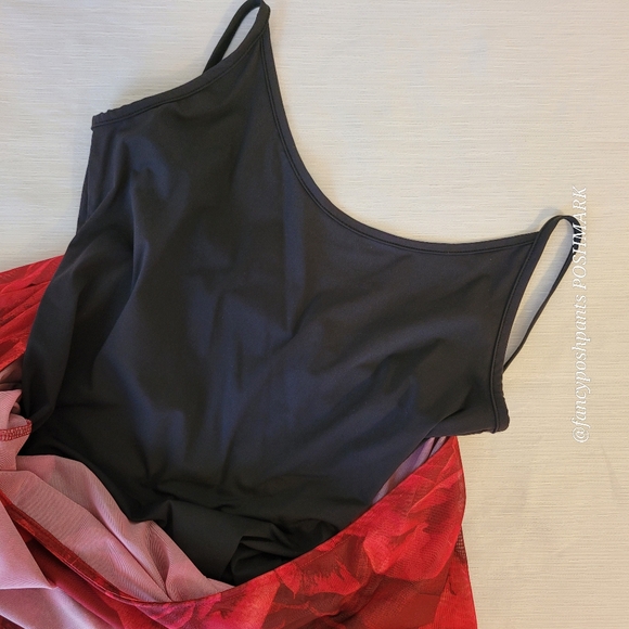 TAHARI red rose fitted  bodycon bodysuit attached black shaper liner snap - Picture 5 of 17